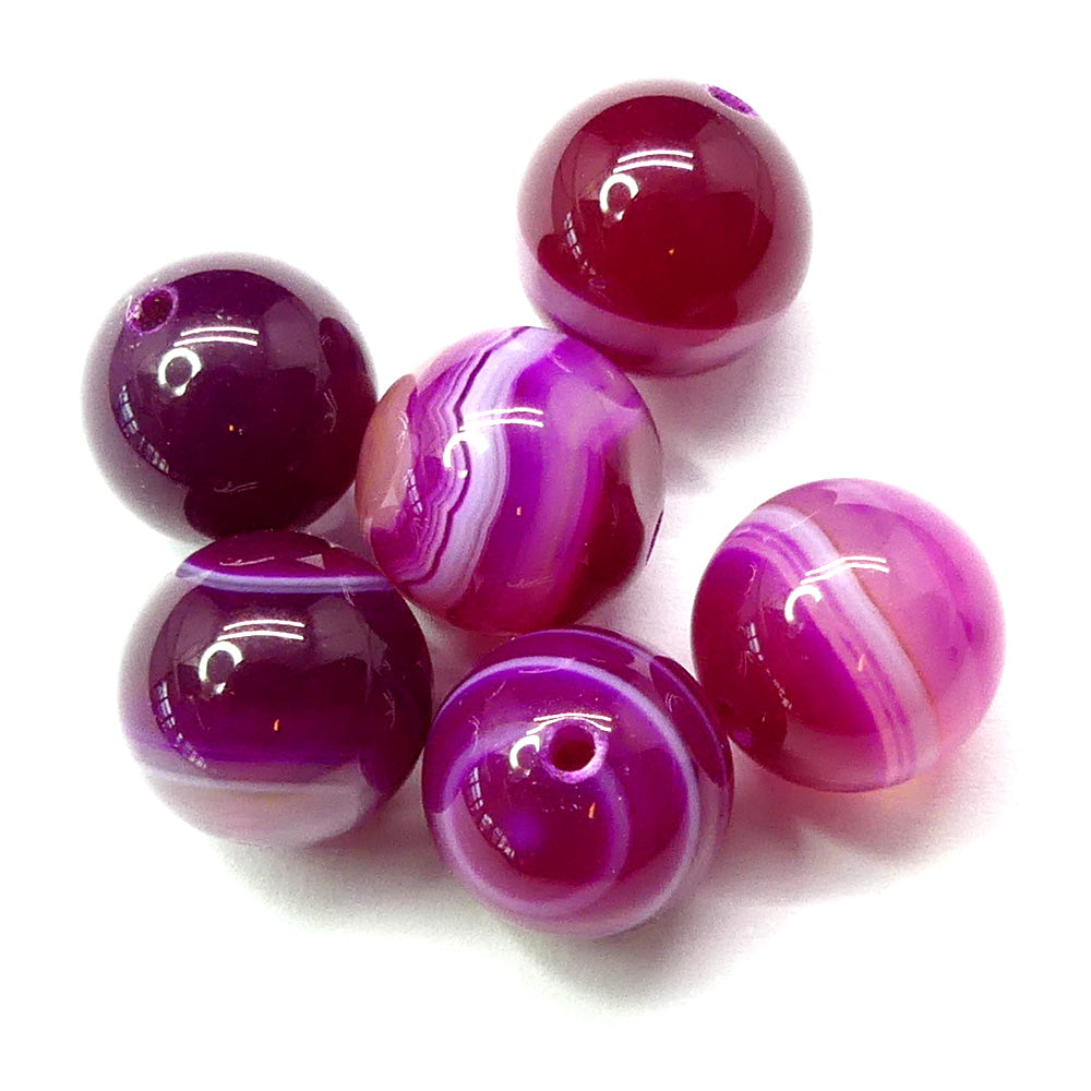 Ronde 10 - Agate naturelle rayée Rose foncé (5 pces)