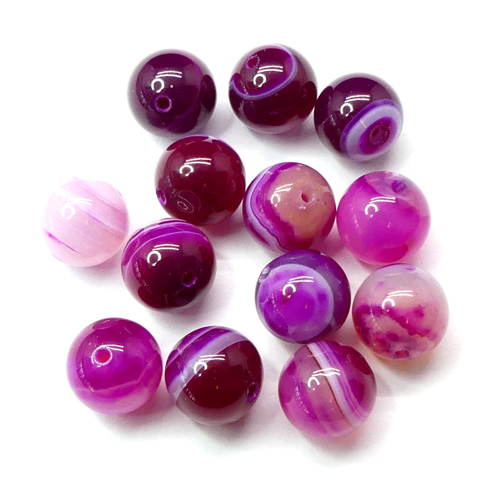 Ronde 10 - Agate naturelle rayée Rose foncé (5 pces)