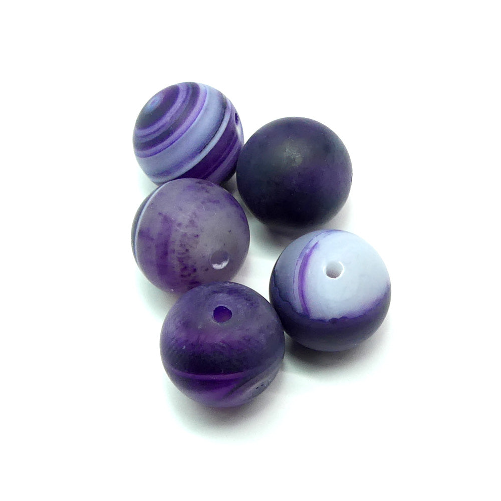 Ronde 12 - Agate naturelle rayée givré indigo (5 pces)