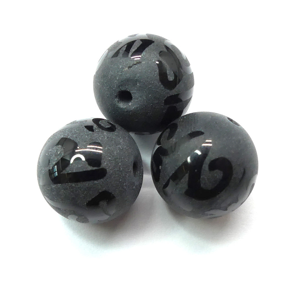 Ronde 14 - Agate naturelle givrée noire "Ohm" (3 pces)
